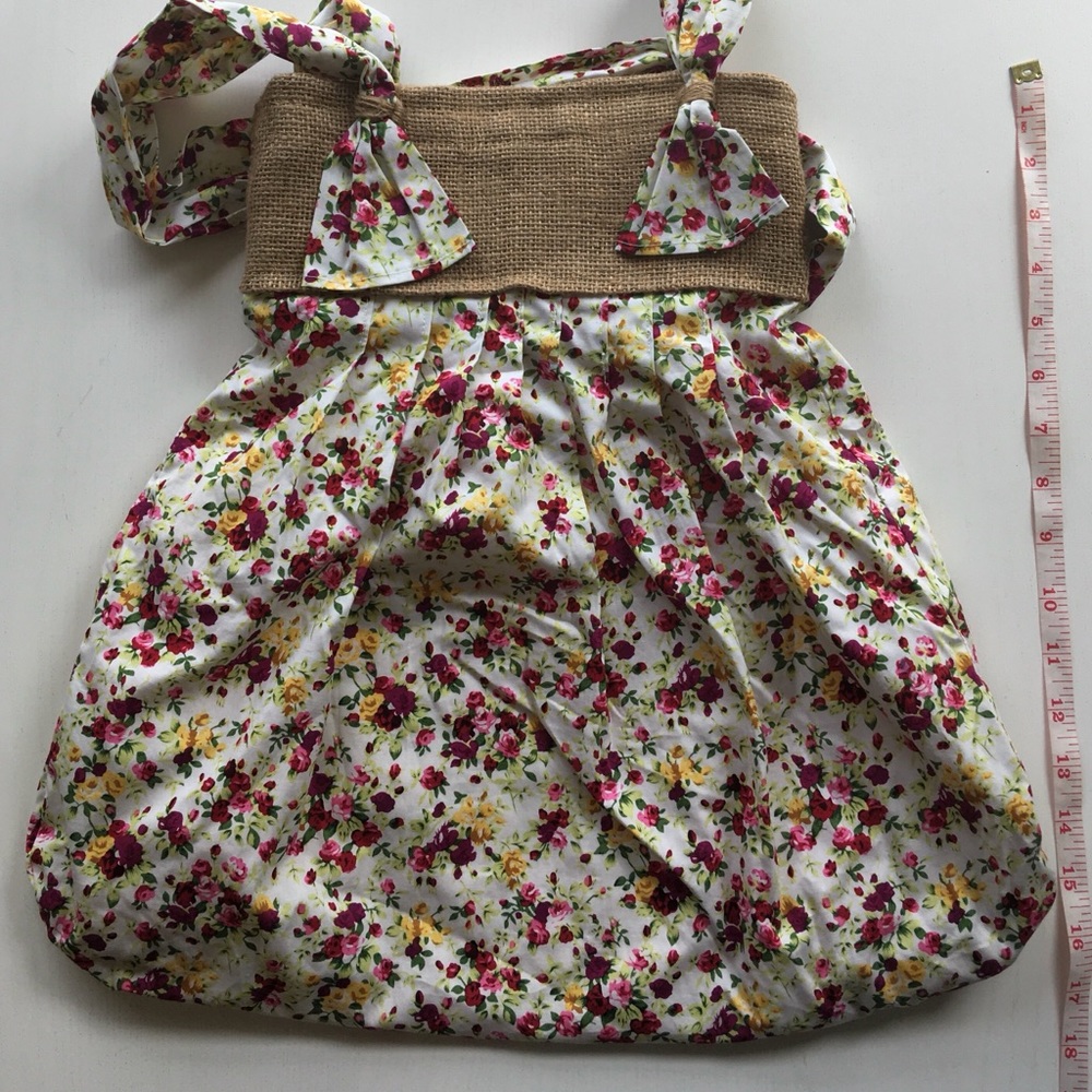 Handmade floral shoulder bag with burlap details